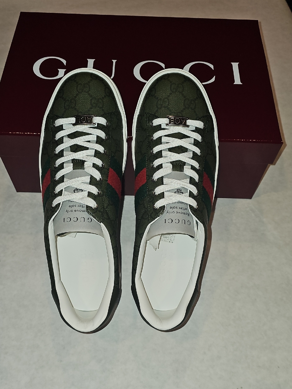 Gucci Green GG Canvas Sneakers with Red Web Stripe
